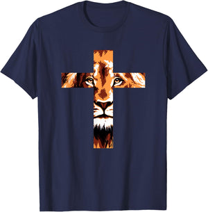 Chirstian Cross Lion Judah Jesus God Faith T-Shirt - T-Shirt | Navy