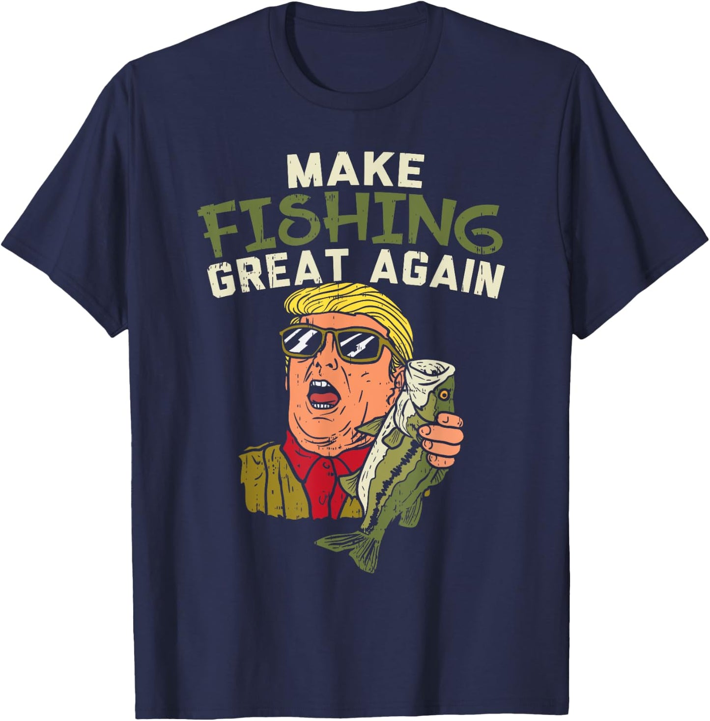 Make Fishing Great Again Trump Funny Fisherman Angler Gift T-Shirt - T-Shirt | Navy