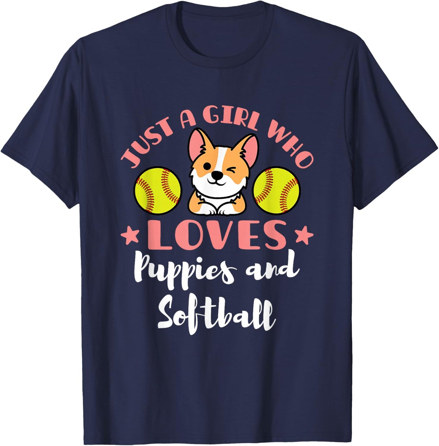 Just a Girl Who Loves Puppies and Softball T-Shirt - T-Shirt | Navy