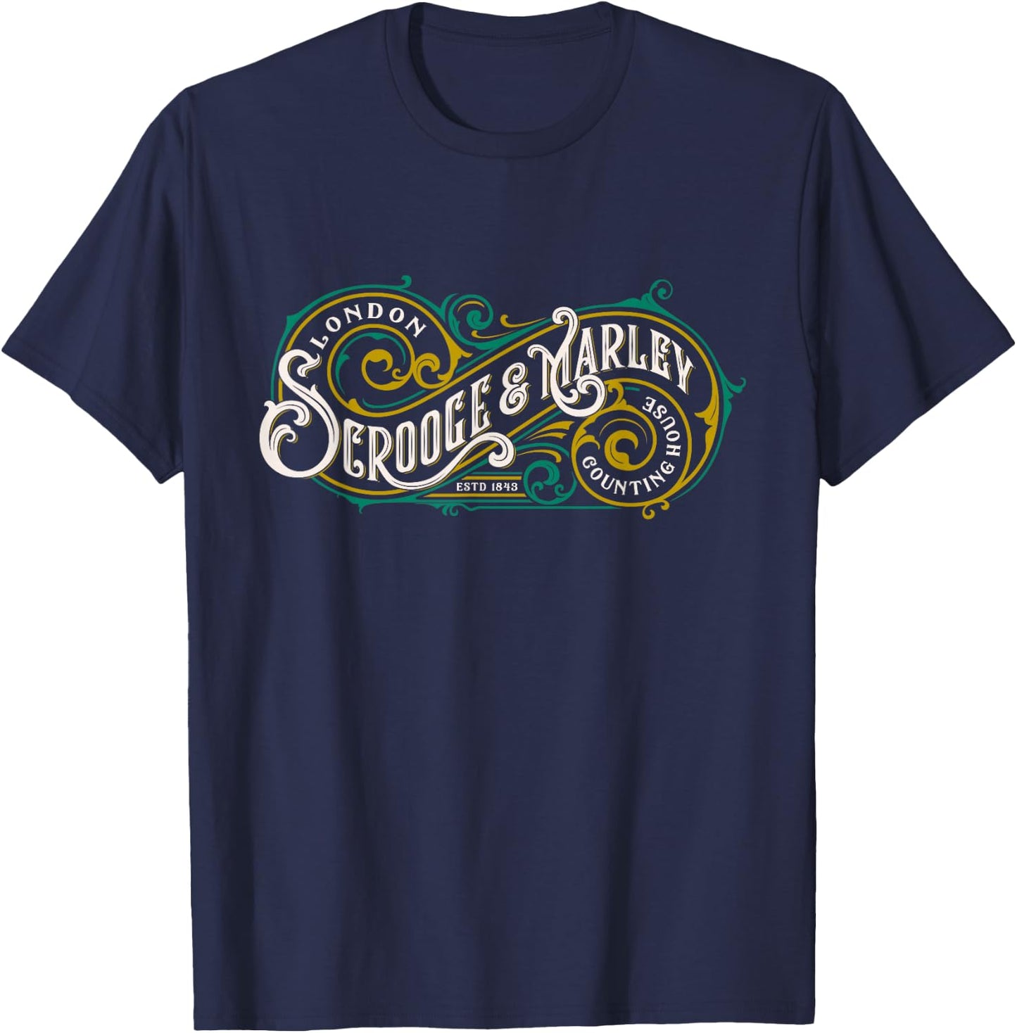 Scrooge and Marley Counting House Christmas Carol Vintage T-Shirt - T-Shirt | Navy
