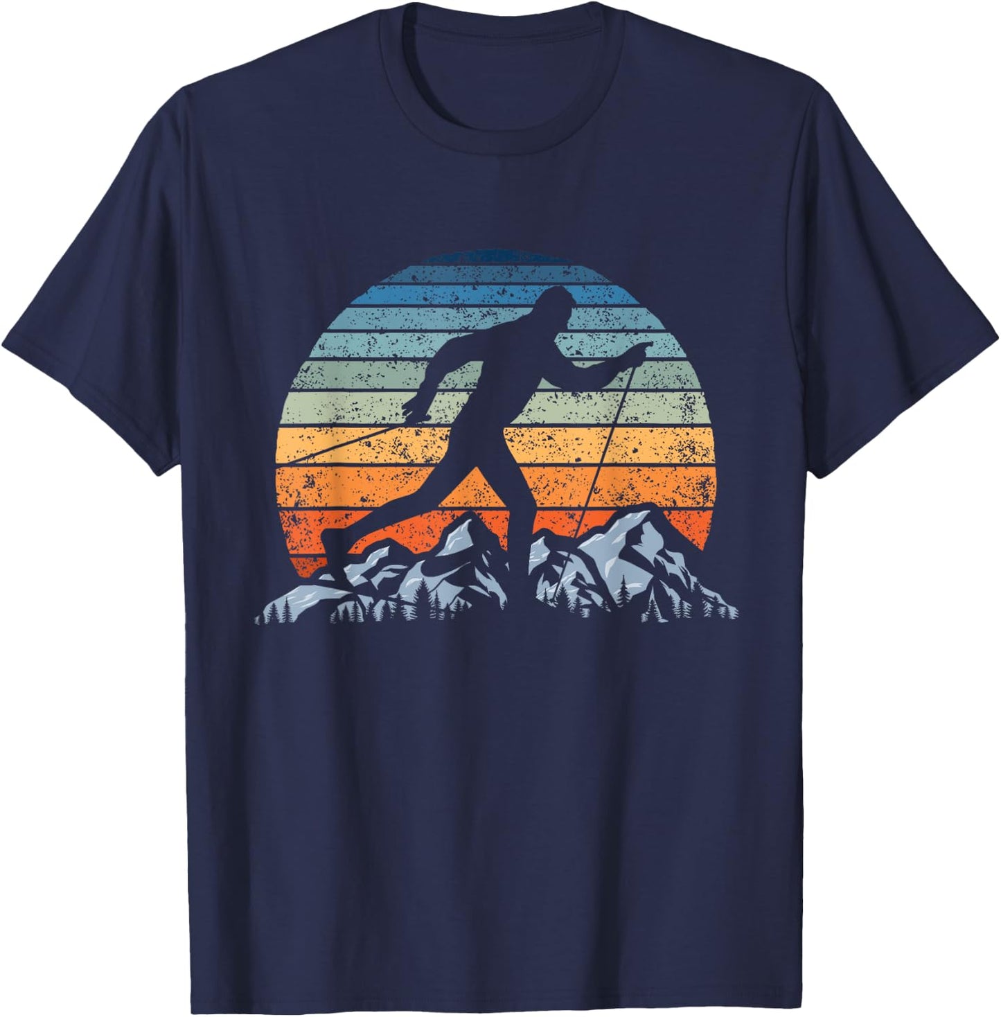 Winter Sports Vintage Sunset Cross-Country Skiing T-Shirt - T-Shirt | Navy