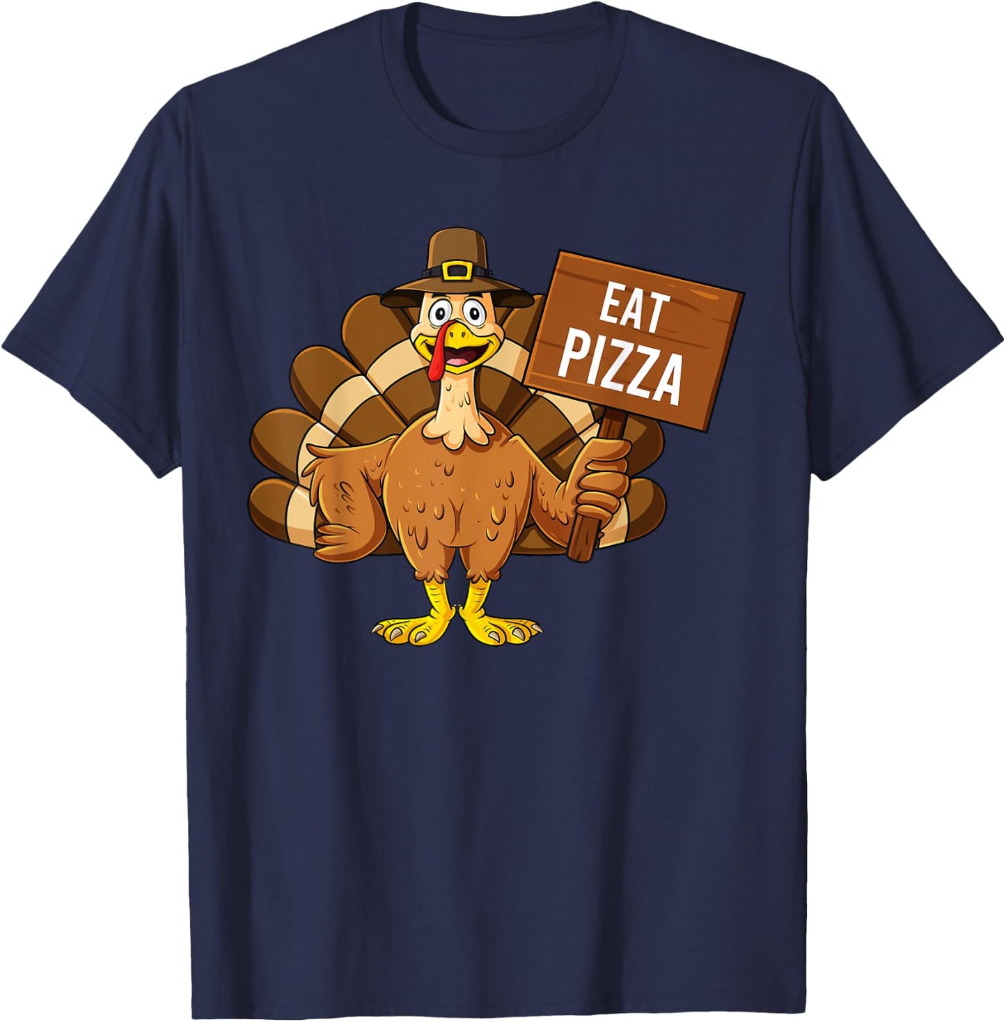 Turkey Eat Pizza Thanksgiving Funny Boys Girls Kids T-Shirt - T-Shirt | Navy