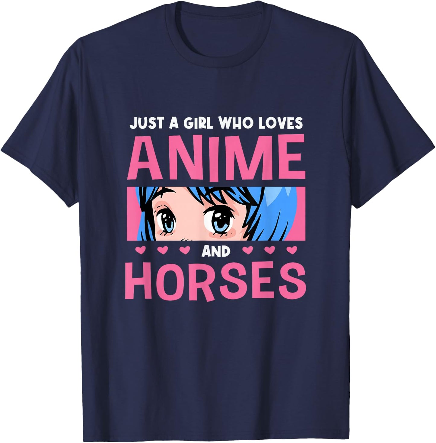 Girl Who Loves Anime And Horses Anime Lover Horse Lover T-Shirt - T-Shirt | Navy