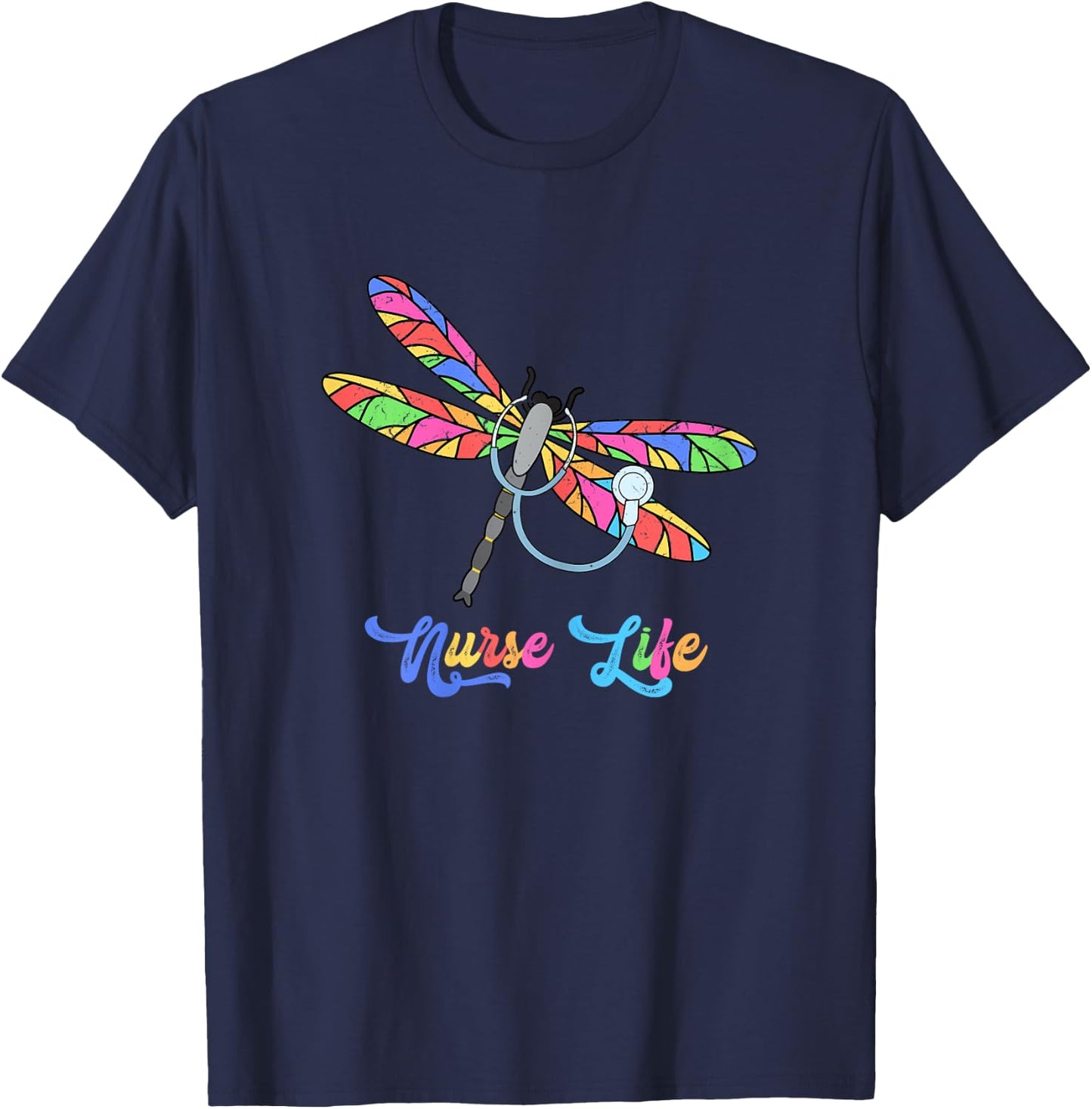 Colorful dragonfly Nurse life T-Shirt - T-Shirt | Navy