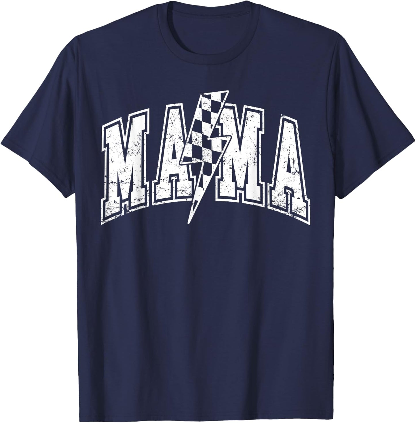 Mama Lightning Bolt Checkered Varsity Mom Women Mother's Day T-Shirt - T-Shirt | Navy