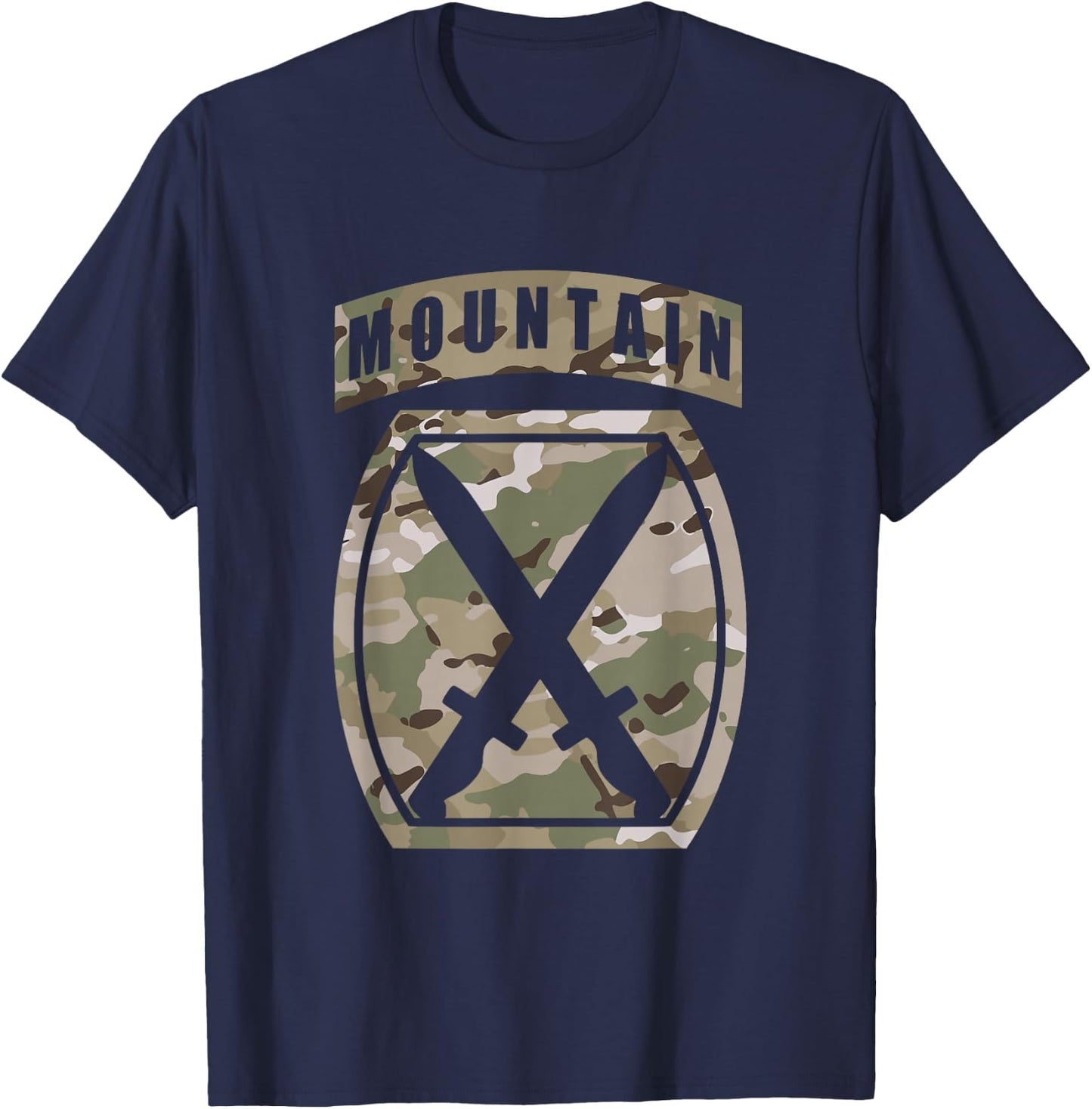 10th Mountain Division Patch - 10th MTN OCP Multicam Camo T-Shirt - T-Shirt | Navy