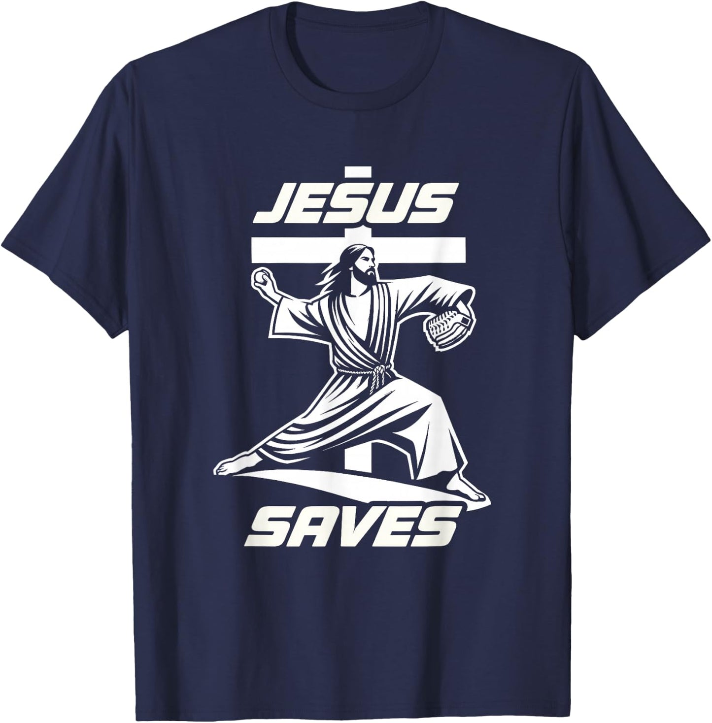Baseball Christian Pitcher Christ Jesus Saves Baseball Lover T-Shirt - T-Shirt | Navy