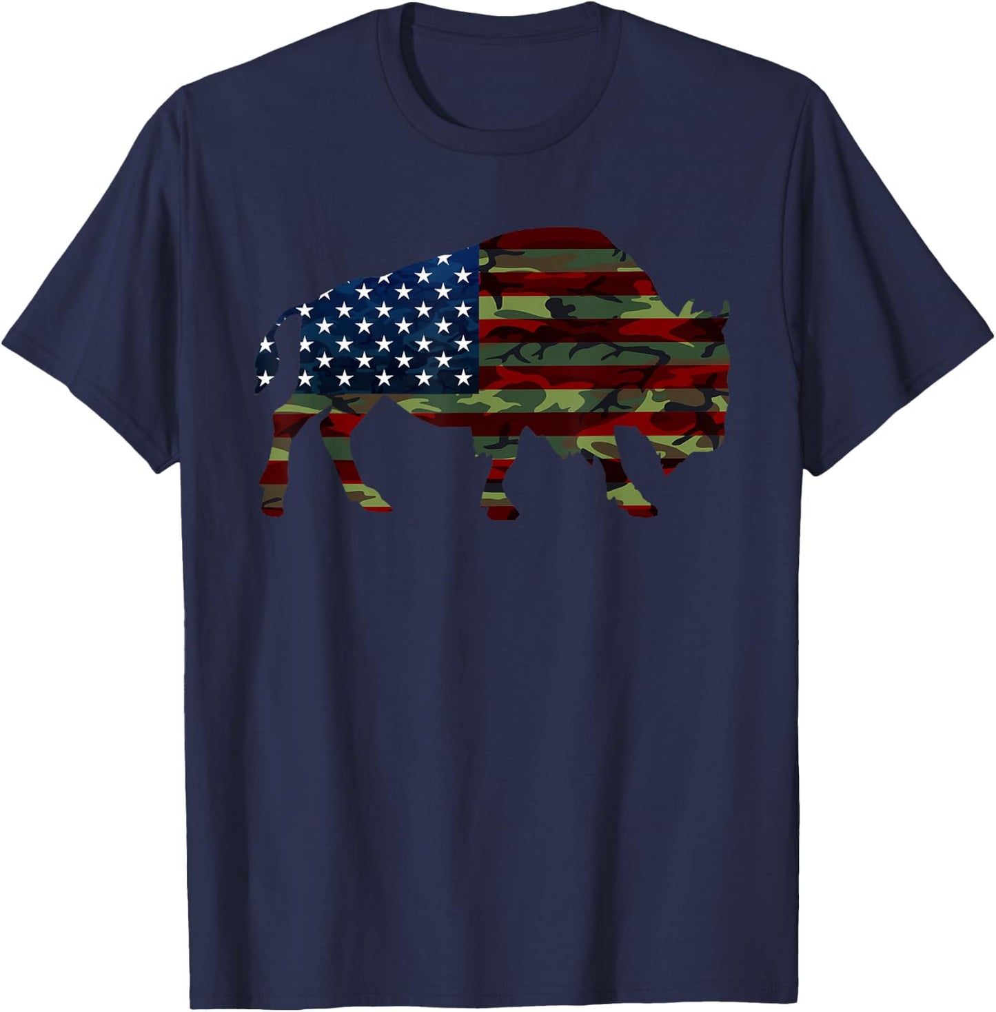 American Bison Cattle Ox USA Flag Camouflage Buffalo T-Shirt - T-Shirt | Navy