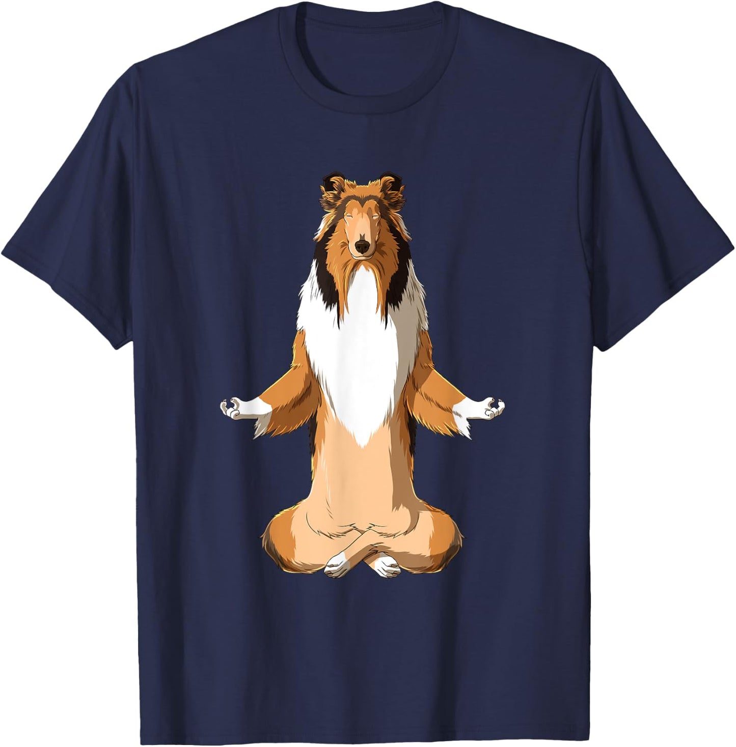 Yoga Collie Dog Long Hair Collie Men Women Girls Kids T-Shirt - T-Shirt | Navy