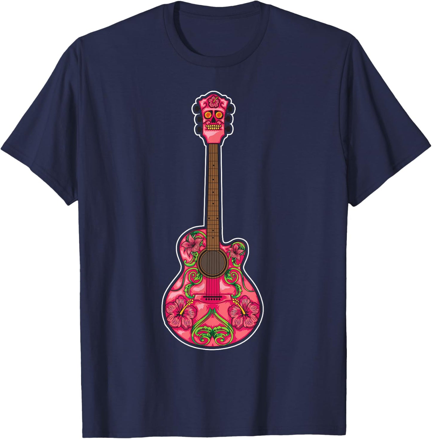 Guitar Sugar Skull Decoration | Guitarists Funny Music Gift T-Shirt - T-Shirt | Navy