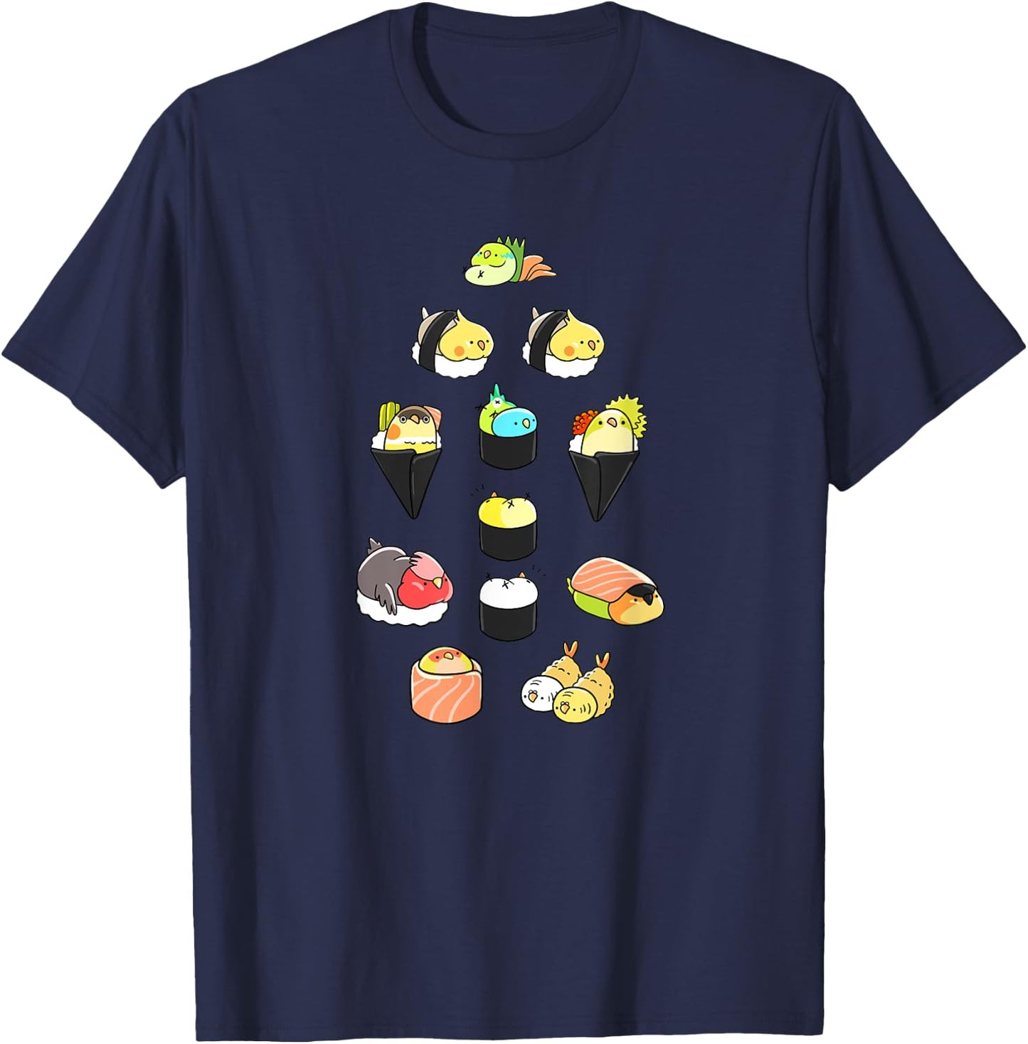 Bird Sushi Rolls Tempura Funny Fowl Animal Bird Lover Gift T-Shirt - T-Shirt | Navy