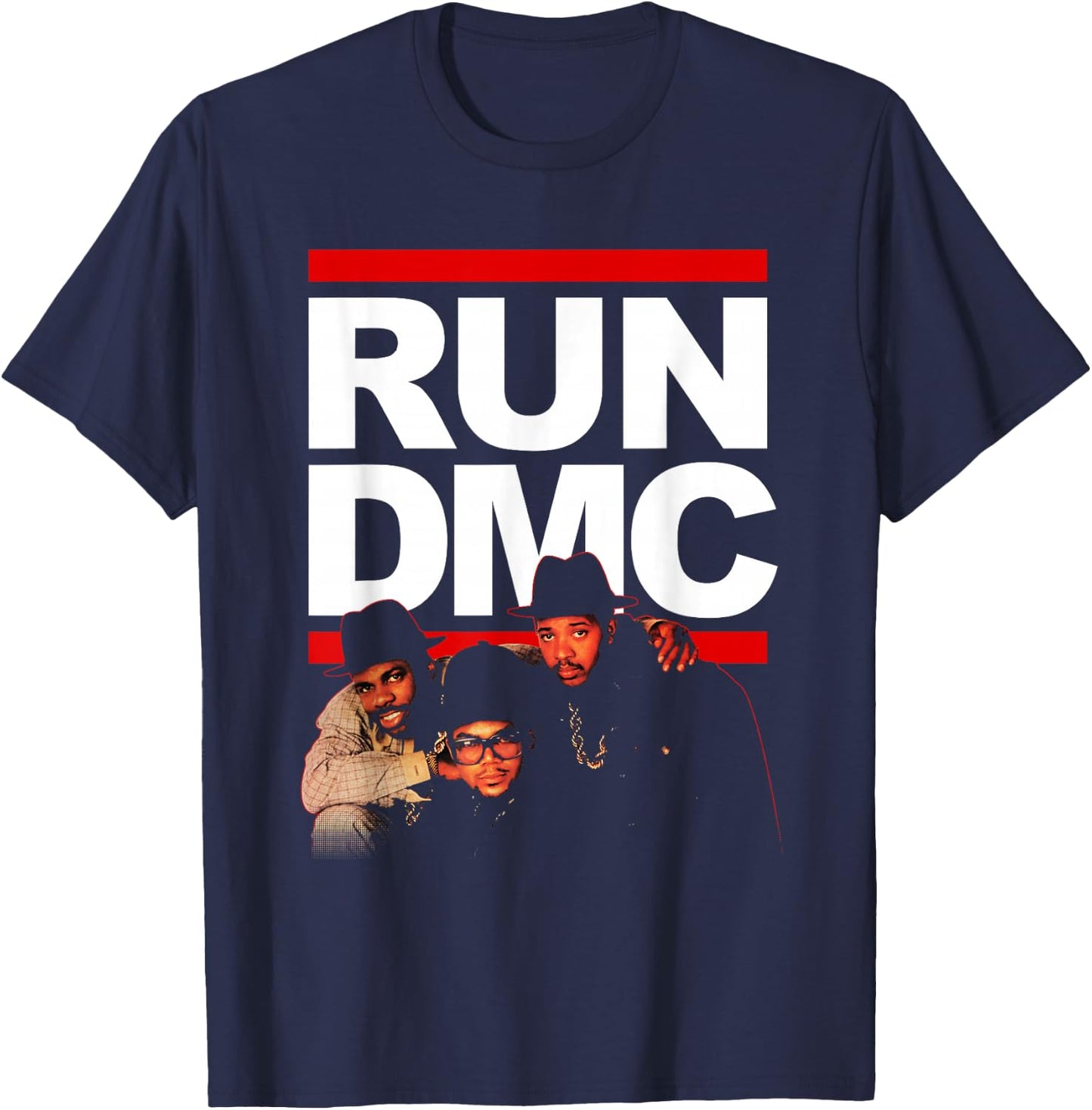 Run DMC Official Red Outline Photo T-Shirt - T-Shirt | Navy