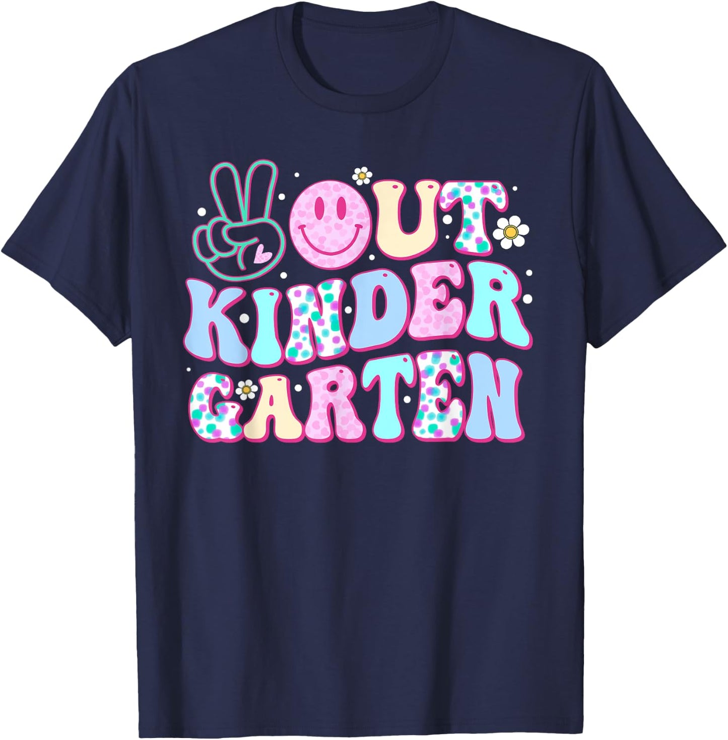 Peace Out Kindergarten Last Day Of School Groovy Boys Girls T-Shirt - T-Shirt | Navy