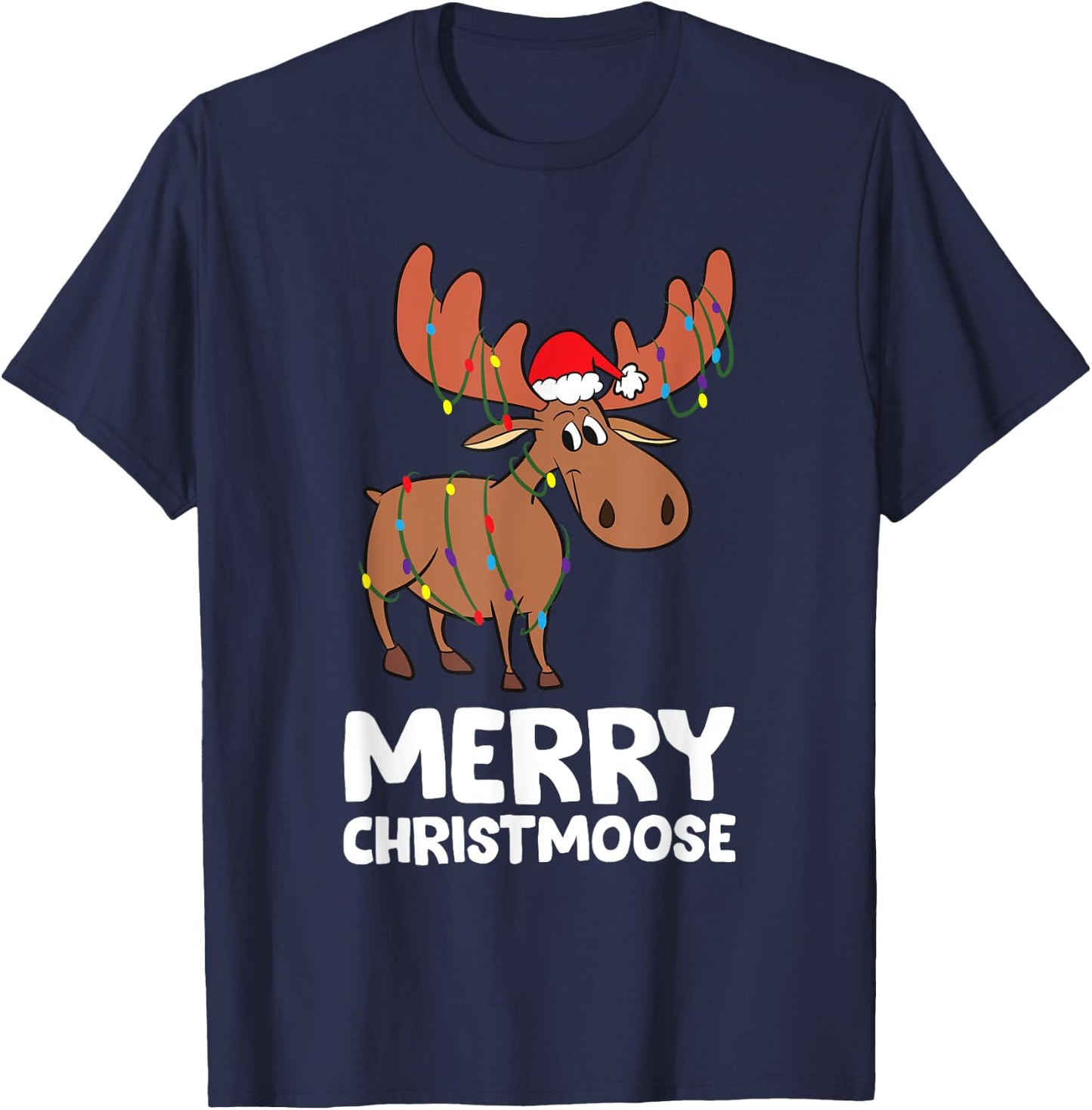 Merry Christmas Xmas Merry Christmoose Santa Hat Moose T-Shirt - T-Shirt | Navy