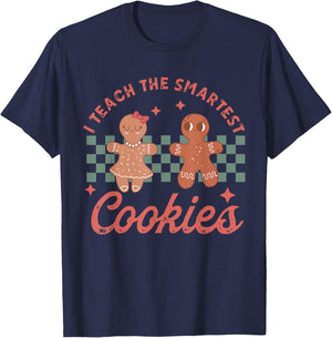 I Teach The Smartest Cookies Gingerbread Teacher Christmas Women Kids T-Shirt - T-Shirt | Navy