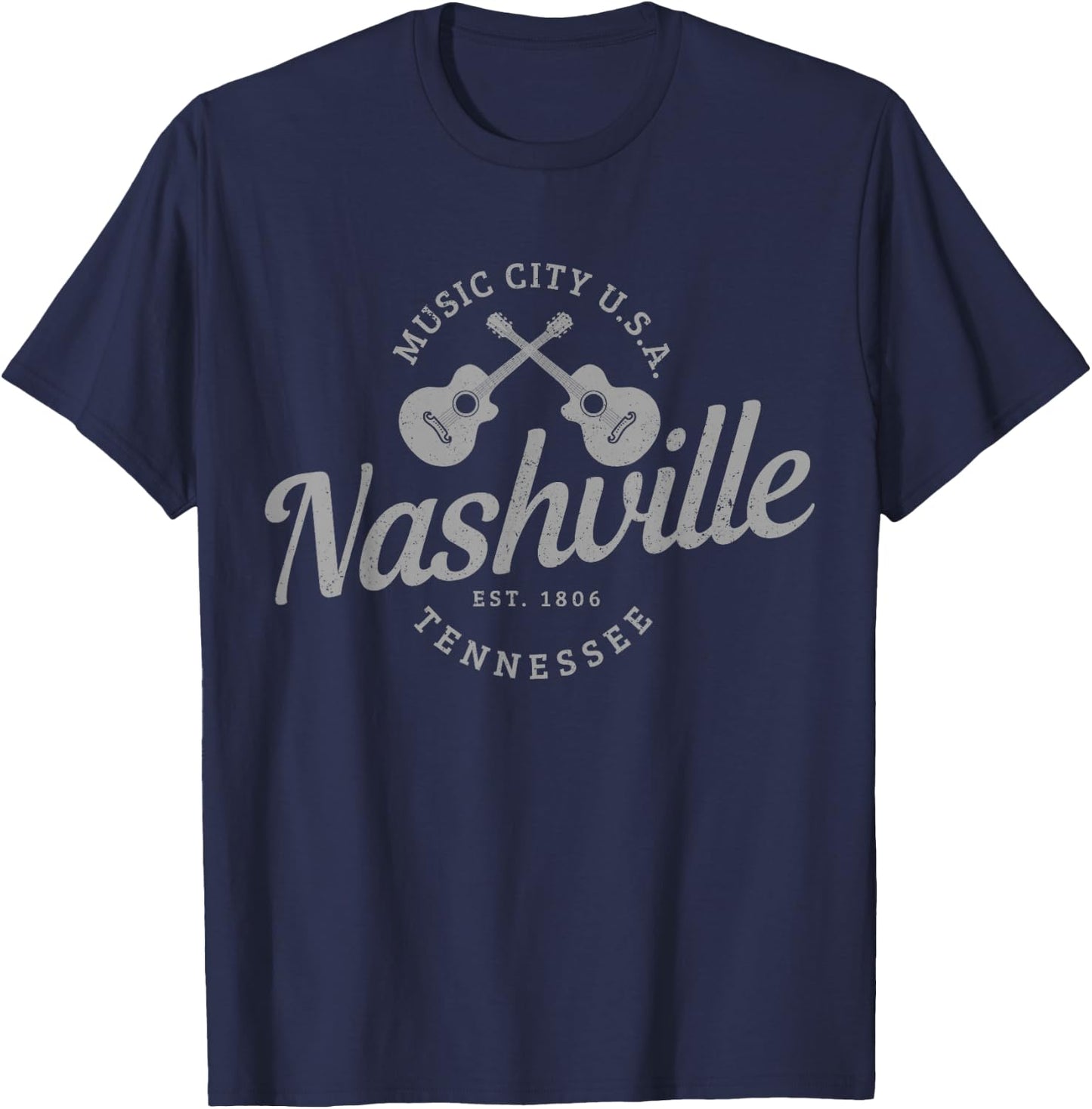 Nashville Tennessee Guitar Country Music City Souvenir T-Shirt - T-Shirt | Navy
