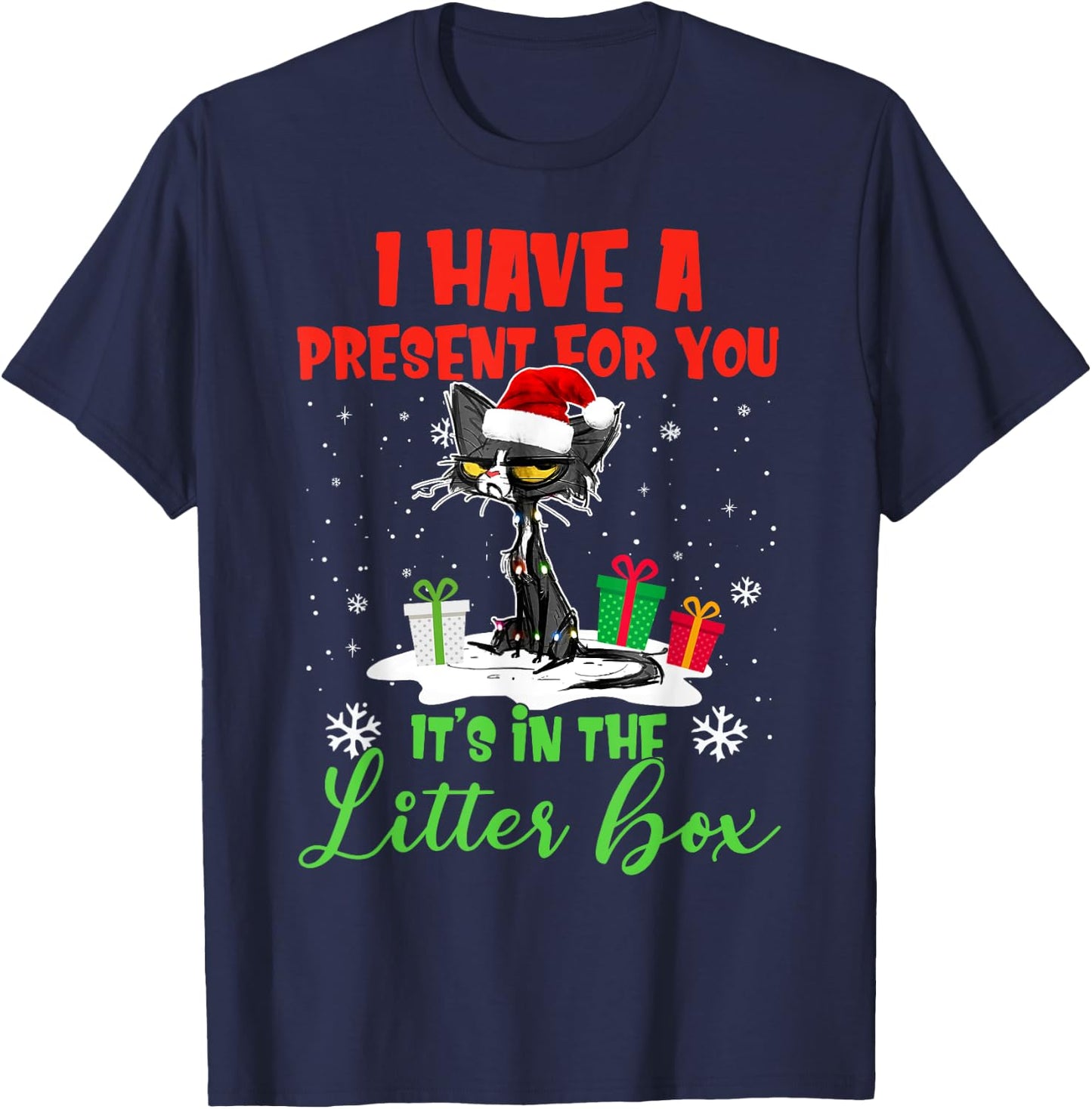 I Have A Present For You It's In The Litter Box Black Cat Women T-Shirt - T-Shirt | Navy