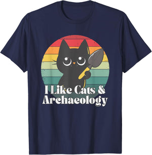 I Like Cat And Archaeology - Cat - Funny Archaeology T-Shirt - T-Shirt | Navy