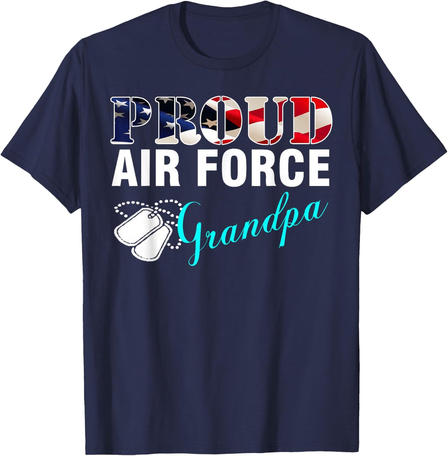 Vintage Proud Air Force Grandpa With American Flag Gift T-Shirt - T-Shirt | Navy