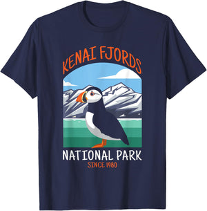 Kenai Fjords National Park US Puffin Bird Alaska T-Shirt - T-Shirt | Navy