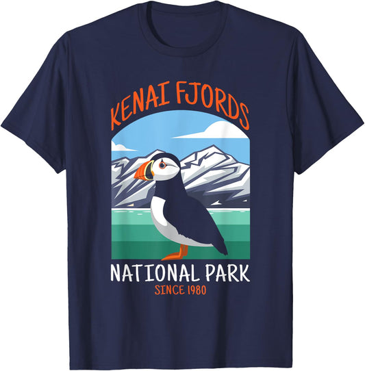 Kenai Fjords National Park US Puffin Bird Alaska T-Shirt - T-Shirt | Navy