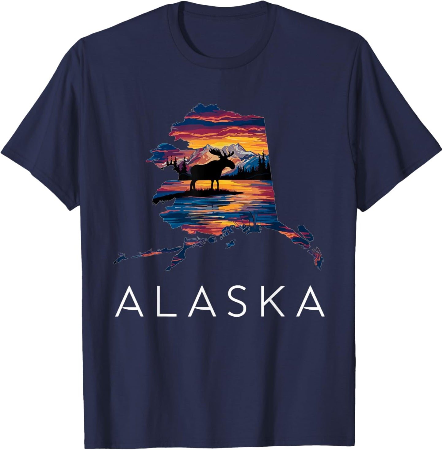 Alaskan Moose Animal Alaska Map T-Shirt - T-Shirt | Navy