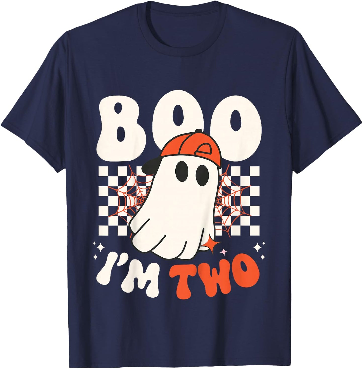 Kids Boo I'm Two Cute Ghost Groovy 2nd Second Birthday Boys Kids T-Shirt - T-Shirt | Navy
