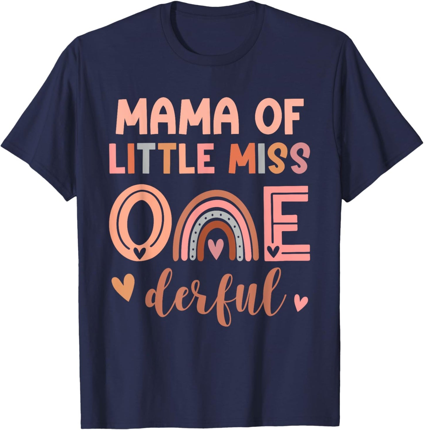 Mama of Miss Onederful 1st Birthday Party Girl Cute Mom T-Shirt - T-Shirt | Navy