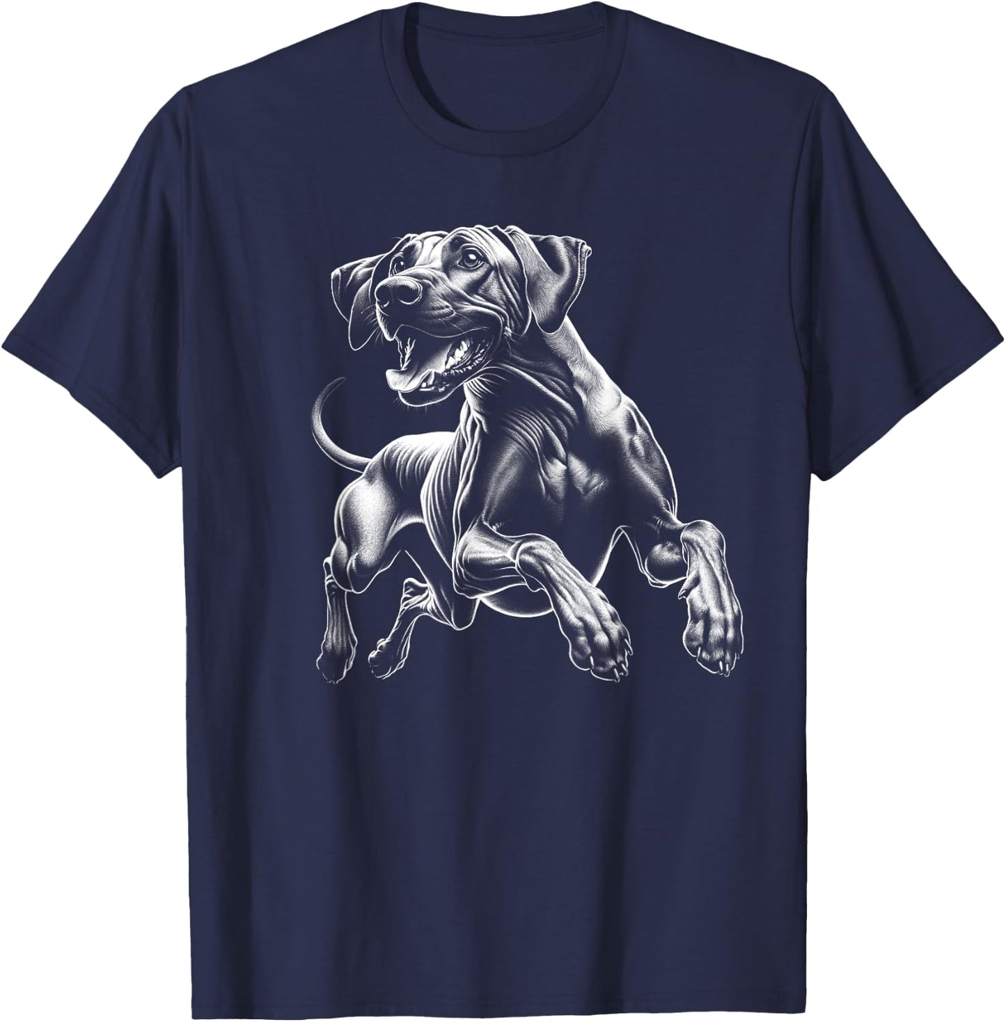 Happy Rhodesian Ridgeback in the Jump T-Shirt - T-Shirt | Navy