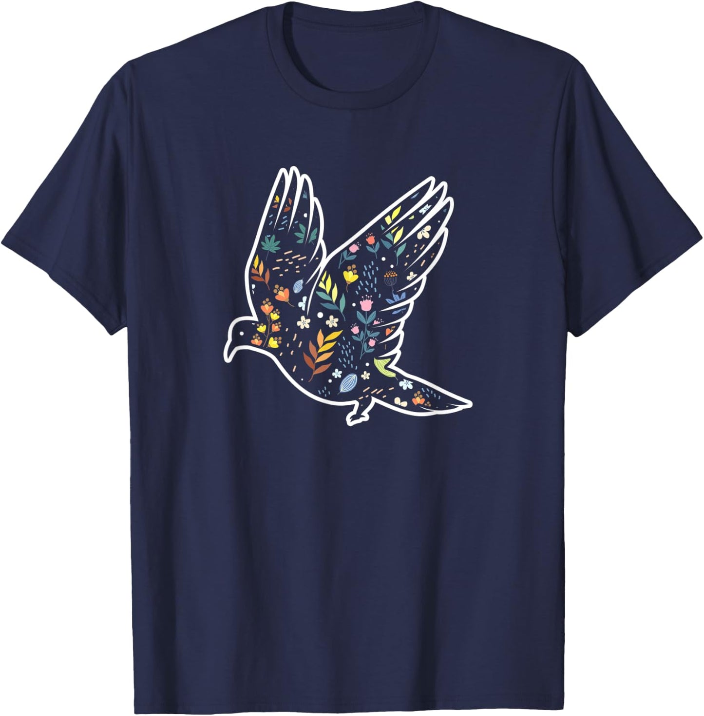 Floral Pattern Pigeon T-Shirt - T-Shirt | Navy