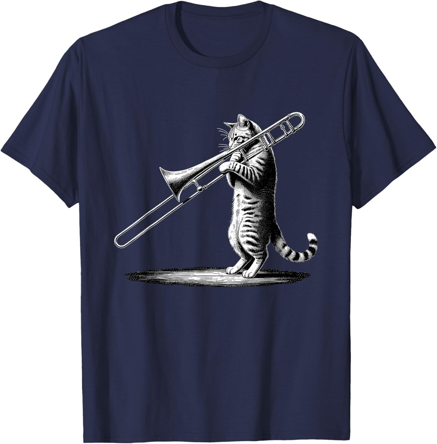 Cat Playing Trombone Player Trombonist Instrument T-Shirt - T-Shirt | Navy