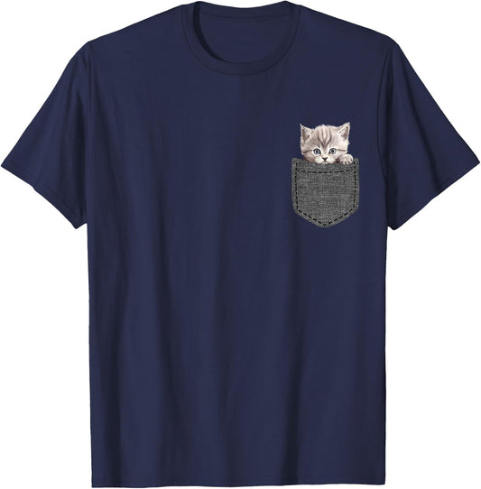Cat in Pocket T-Shirt - T-Shirt | Navy