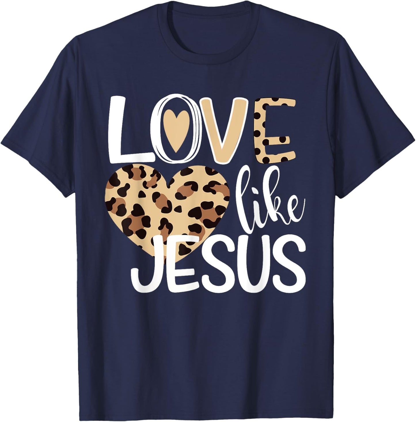 Love Like Jesus Leopard Print T-Shirt - T-Shirt | Navy