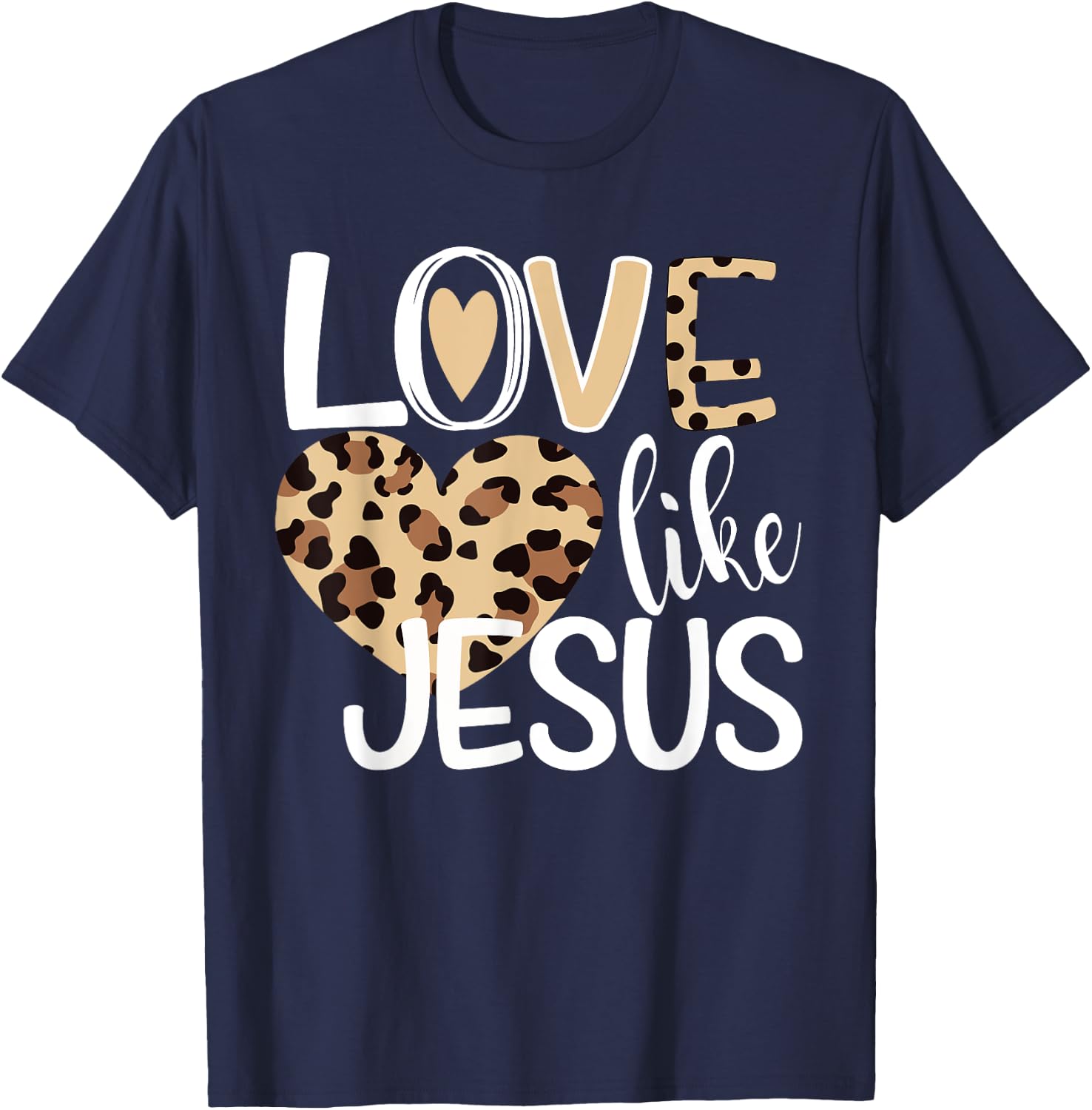 Love Like Jesus Leopard Print T-Shirt - T-Shirt | Navy