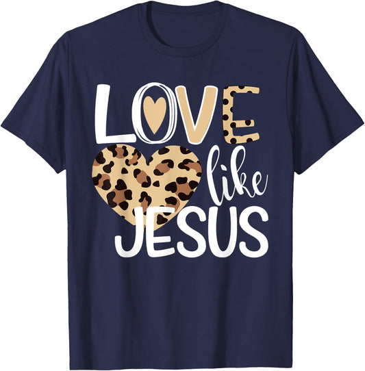 Love Like Jesus Leopard Print T-Shirt - T-Shirt | Navy
