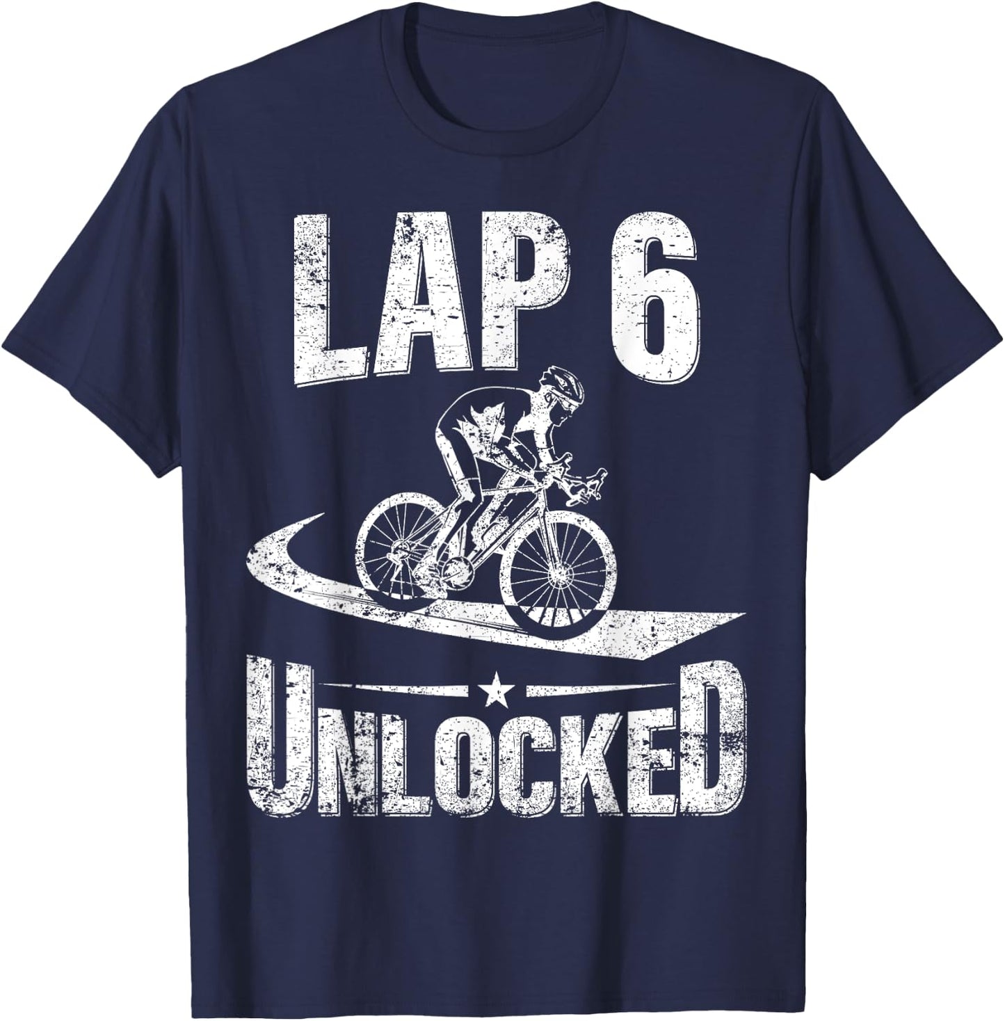 6th Birthday Party Lap 6 Unlocked 6 Year Old Cyclist Bike T-Shirt - T-Shirt | Navy