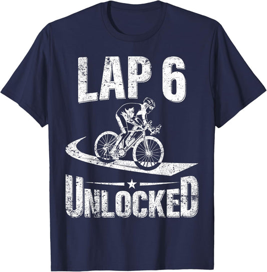 6th Birthday Party Lap 6 Unlocked 6 Year Old Cyclist Bike T-Shirt - T-Shirt | Navy