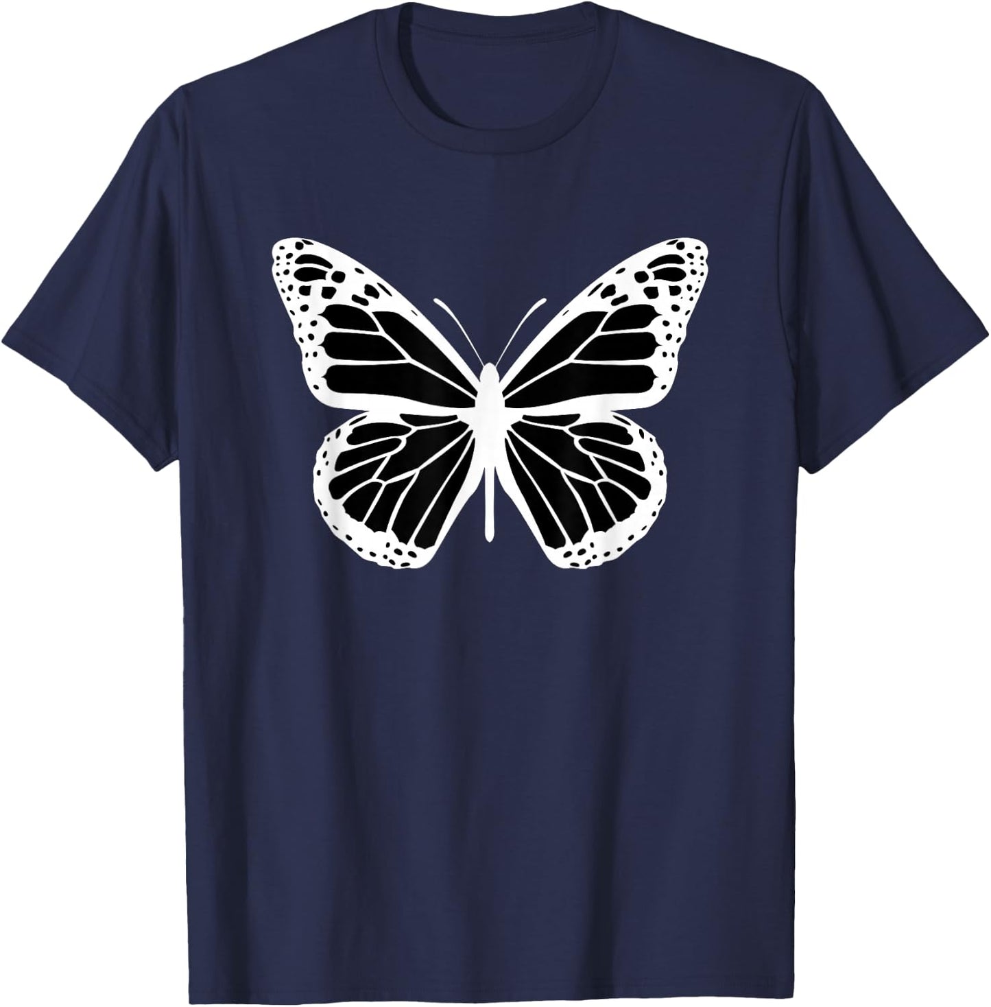 Cute White and Black Butterfly T-Shirt - T-Shirt | Navy