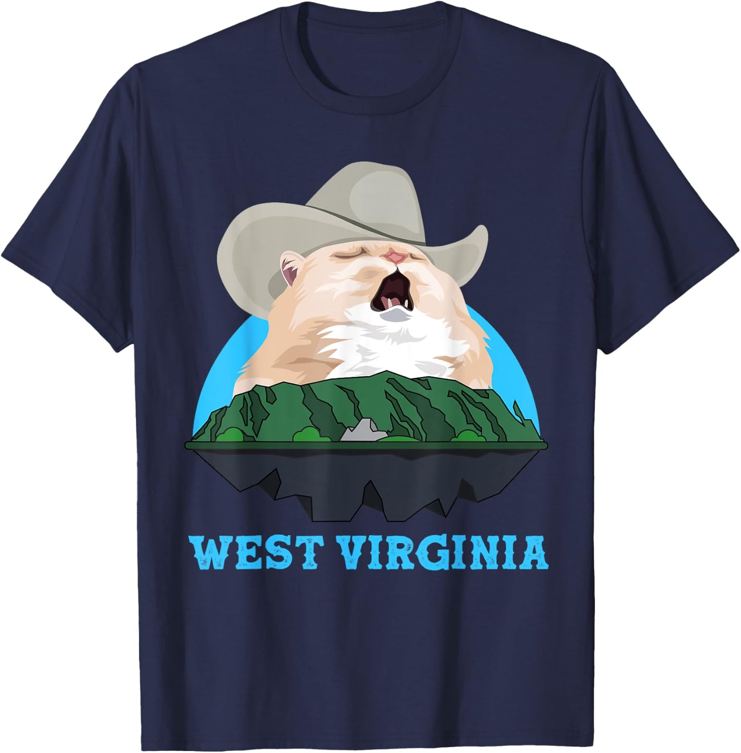 West Virginia Cowboy Cat Singing Meme Meowdy T-Shirt - T-Shirt | Navy