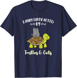 Easily Distracted By Turtles And Cats T-Shirt - T-Shirt | Navy