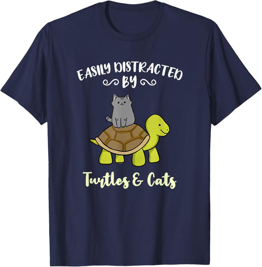 Easily Distracted By Turtles And Cats T-Shirt - T-Shirt | Navy