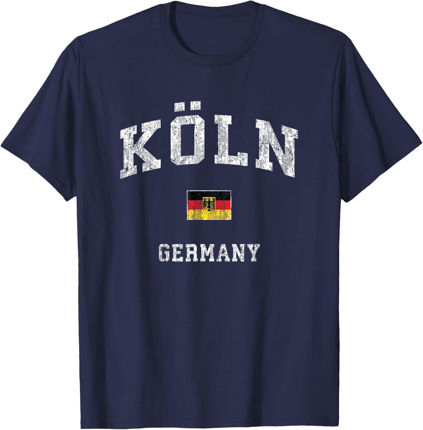 Cologne Germany Vintage Athletic Sports Design T-Shirt - T-Shirt | Navy