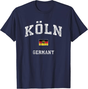 Cologne Germany Vintage Athletic Sports Design T-Shirt - T-Shirt | Navy