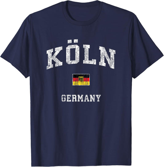 Cologne Germany Vintage Athletic Sports Design T-Shirt - T-Shirt | Navy