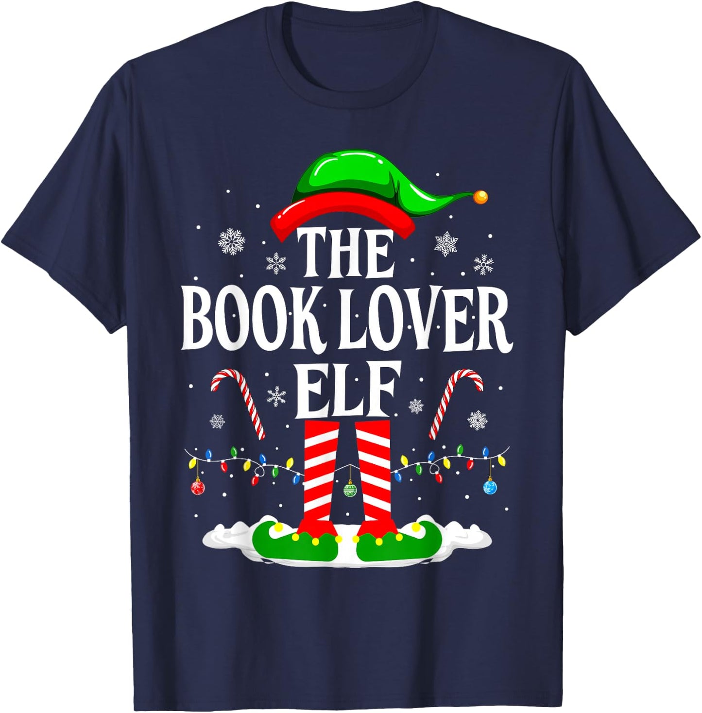 The Book Lover Elf Xmas Funny Reading Book Christmas Books T-Shirt - T-Shirt | Navy