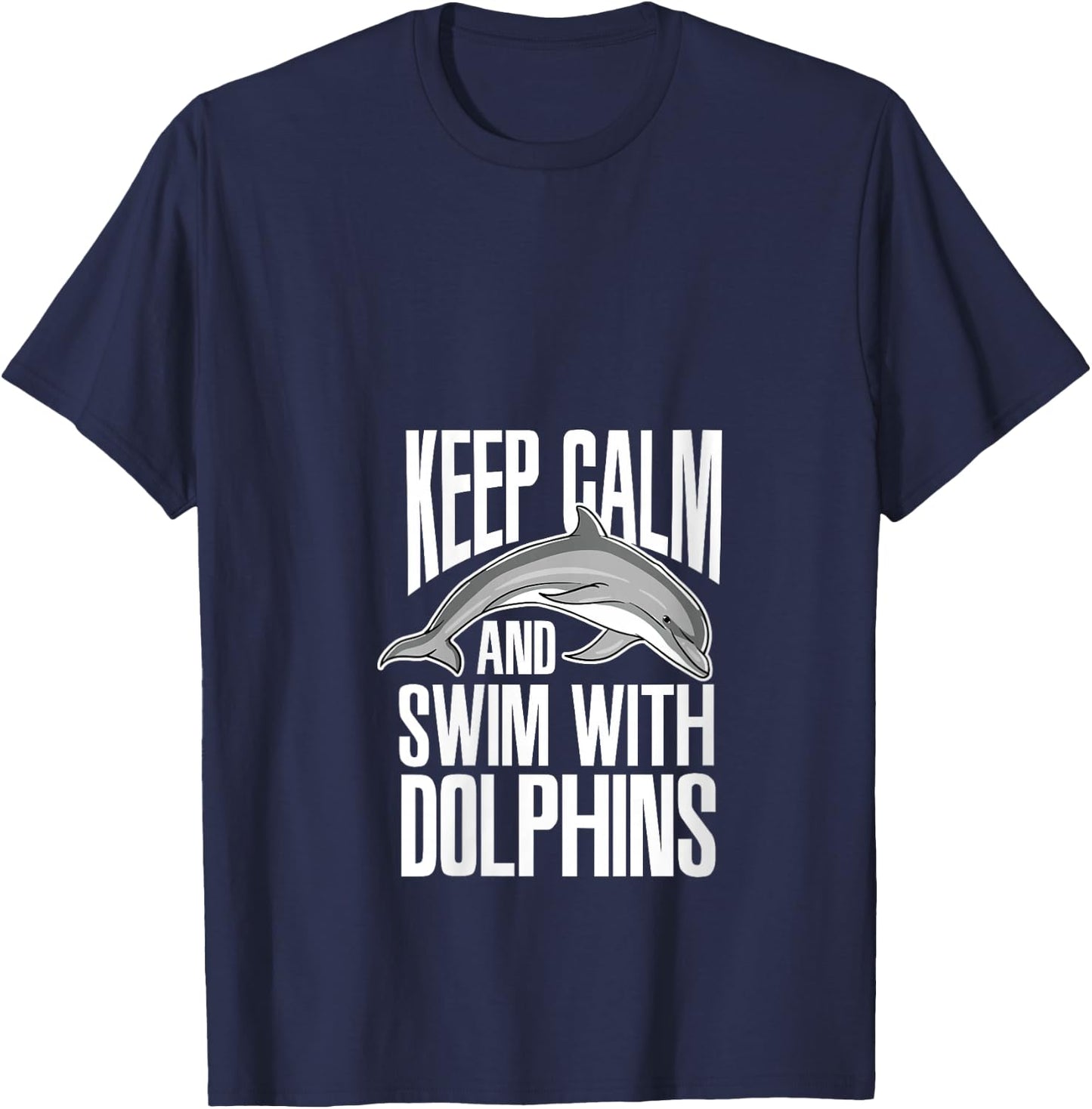 Keep Calm And Swim With Dolphins Cute Dolphin V-Neck T-Shirt - T-Shirt | Navy