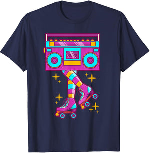 Retro Rollerskates Funny 80's Roller Disco Skating Girl Gift T-Shirt - T-Shirt | Navy