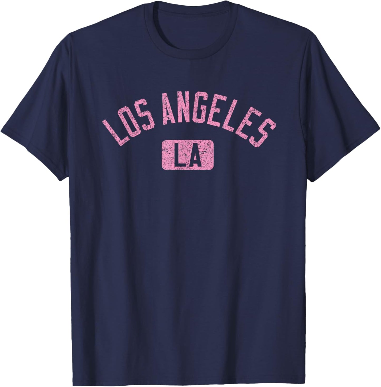 Los Angeles LA Arched Text Distressed Pink Print T-Shirt - T-Shirt | Navy
