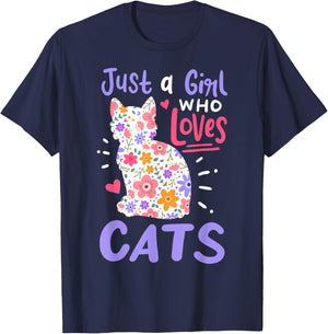 Cat Just A Girl Who Loves Cats Gift Cat Lovers T-Shirt - T-Shirt | Navy
