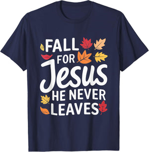 Fall for Jesus Autumn Faith Leaves Christian T-Shirt - T-Shirt | Navy